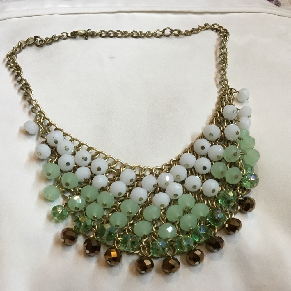 Vintage Faceted Crystal Glass Cha Cha Bib Necklace